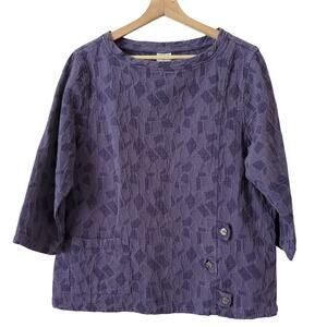 C.M.C.‎ Color Me Cotton Top Womens XL Purple Lagenlook Artsy Art to Wear Cotton